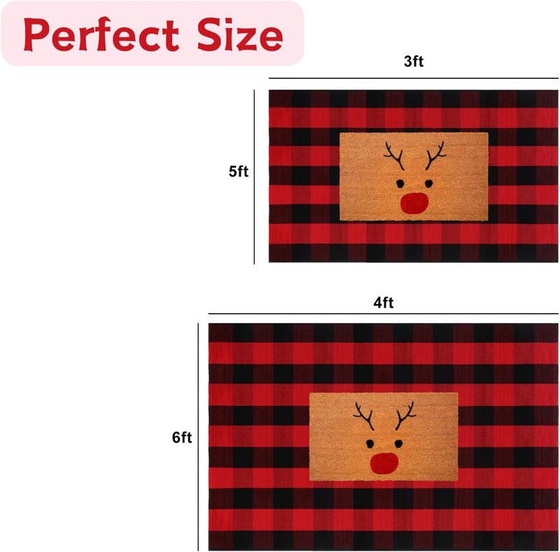 Fallovea Christmas Rugs Red and Black Plaid, 3'x5' Area Rug Outdoor Indoor Front Porch Doormat Cotton Hand-Woven Layered Door Mats for Entryway Patio Entryway Laundry Bedroom Living Room - Image 2
